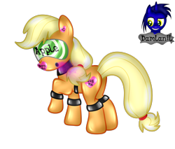 Size: 2990x2553 | Tagged: safe, artist:damlanil, imported from derpibooru, applejack, earth pony, latex pony, original species, pony, bdsm, bondage, butt, close-up, clothes, collar, cuffs, encasement, female, gas mask, heart, hypnogear, latex, living latex, mare, mask, mind control, plot, raised hoof, restrained, rubber, rubber drone, rubber suit, shiny, shiny mane, show accurate, simple background, solo, story, story included, transformation, transparent background, vector, visor