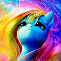 Size: 1024x1024 | Tagged: safe, derpibooru exclusive, imported from derpibooru, prompter:zealousmagician, oc, oc only, unnamed oc, pony, ai content, ai generated, colorful, ethereal mane, female, generator:purplesmart.ai, generator:stable diffusion, long mane, mare, multicolored hair, not rainbow dash, rainbow hair, solo