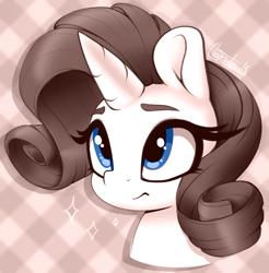 Size: 720x731 | Tagged: safe, artist:llametsul, imported from derpibooru, rarity, pony, unicorn, bust, cute, monochrome, solo