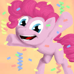 Size: 800x800 | Tagged: safe, artist:omnifob, imported from derpibooru, pinkie pie, earth pony, pony, confetti, smiling, solo, streamers