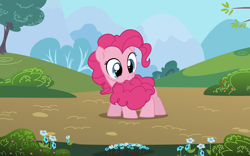 Size: 2560x1600 | Tagged: safe, alternate version, artist:linkitch, artist:valcron, imported from derpibooru, pinkie pie, earth pony, pony, .ai available, .svg available, biting, cotton candy tail, cute, diapinkes, female, filly, flower, foal, nom, pinkie being pinkie, puffy cheeks, silly, silly pony, solo, tail, tail bite, tree, vector, wallpaper