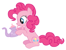 Size: 645x487 | Tagged: safe, artist:meof, imported from derpibooru, pinkie pie, earth pony, pony, a canterlot wedding, female, hoof hold, mare, profile, simple background, sitting, solo, teapot, transparent background, vector