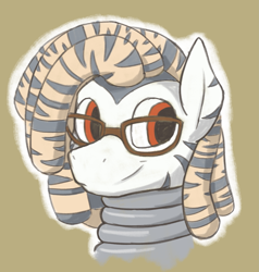 Size: 2181x2295 | Tagged: source needed, safe, artist:al solae, imported from derpibooru, oc, oc only, oc:kofi, zebra, albino, bust, glasses, male, neck rings, portrait, solo, zebra oc