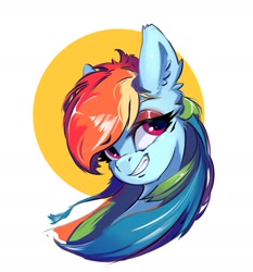 Size: 1704x1827 | Tagged: safe, artist:i love hurt, imported from derpibooru, rainbow dash, pegasus, pony, bust, female, mare, nimbus, portrait, simple background, smiling, smug, solo, white background