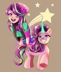 Size: 749x884 | Tagged: safe, artist:granatty, imported from derpibooru, starlight glimmer, human, pony, unicorn, equestria girls, beanie, blushing, cute, glimmerbetes, glowing, glowing horn, hat, horn, human ponidox, self paradox, self ponidox, solo