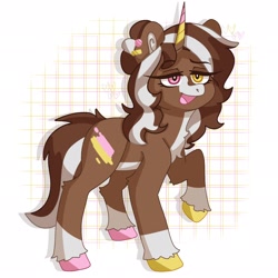 Size: 2048x2048 | Tagged: safe, artist:iiaryyy, imported from derpibooru, oc, oc only, pony, unicorn, chest fluff, colored hooves, female, heterochromia, horn, mare, raised hoof, smiling, solo, unicorn oc, unshorn fetlocks