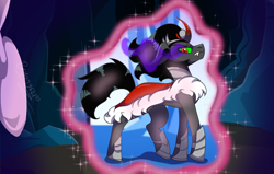 Size: 1280x814 | Tagged: safe, artist:brybrychan, imported from derpibooru, king sombra, pony, unicorn, cape, clothes, male, slim, solo, sombra eyes, stallion, story included, thin