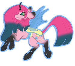 Size: 1524x1355 | Tagged: safe, artist:brybrychan, imported from derpibooru, pinkie pie, changeling, changeling queen, pony, changelingified, pinkling, scar, simple background, slim, solo, species swap, story included, thin, transparent background