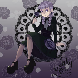 Size: 894x894 | Tagged: safe, artist:clockworkqueer, imported from derpibooru, inky rose, human, boots, clothes, dress, eyeshadow, female, flower, goth, humanized, makeup, nail polish, rose, shoes, solo