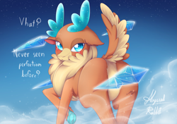 Size: 4961x3496 | Tagged: safe, artist:abyssalrabbit, imported from derpibooru, deer, reindeer, them's fightin' herds, accent, bedroom eyes, blushing, butt, cloven hooves, community related, ice, icicle, looking at you, looking back, looking back at you, plot, raised hoof, raised tail, tail, talking to viewer, velvet (tfh)