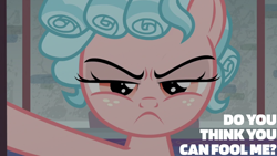 Size: 1280x720 | Tagged: safe, edit, edited screencap, editor:quoterific, imported from derpibooru, screencap, cozy glow, pegasus, pony, school raze, cozy glow is not amused, female, filly, foal, freckles, frown, raised hoof, solo, unamused
