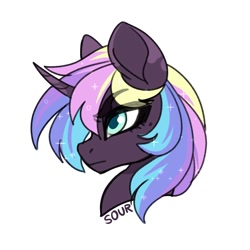 Size: 1000x1000 | Tagged: safe, artist:sickly-sour, imported from derpibooru, oc, oc only, pony, unicorn, bust, eyebrows, eyebrows visible through hair, horn, simple background, solo, unicorn oc, white background
