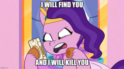 Size: 888x499 | Tagged: safe, edit, edited screencap, imported from derpibooru, screencap, pipp petals, pegasus, pony, spoiler:g5, spoiler:my little pony: tell your tale, spoiler:tyts01e43, bridlewood spog, caption, death threat, female, g5, image macro, imgflip, mare, meme, my little pony: tell your tale, phone, taken, text, threat