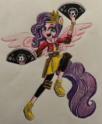 Size: 2636x3204 | Tagged: safe, artist:bozzerkazooers, imported from derpibooru, pipp petals, human, pegasus, equestria girls, equestria girls-ified, fan, g5, ponied up, skinny pipp, solo, traditional art, weapon