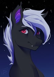 Size: 848x1200 | Tagged: safe, artist:jaynsparkle, imported from derpibooru, oc, oc only, bat pony, pony, bat pony oc, bust, commission, fangs, night, solo