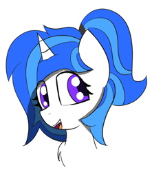 Size: 1102x1244 | Tagged: safe, artist:sapphireponipone, imported from derpibooru, oc, oc only, oc:sapphire dawn, unicorn, bust, female, filly, foal, horn, open mouth, open smile, simple background, smiling, solo, unicorn oc, white background
