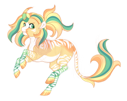 Size: 2900x2300 | Tagged: safe, artist:gigason, imported from derpibooru, oc, oc:tropical paradise, pony, unicorn, curved horn, female, horn, leonine tail, mare, offspring, parent:applejack, simple background, solo, tail, transparent background, underhoof, unicorn oc