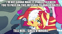 Size: 888x499 | Tagged: safe, edit, edited screencap, imported from derpibooru, screencap, pinkie pie, sunset shimmer, human, equestria girls, equestria girls series, holidays unwrapped, spoiler:eqg series (season 2), caption, image macro, saving pinkie's pie, text, vulgar