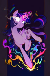 Size: 1490x2246 | Tagged: safe, artist:千雲九枭, imported from derpibooru, twilight sparkle, alicorn, pony, abstract background, chromatic aberration, female, film grain, folded wings, glowing, glowing eyes, glowing horn, horn, magic, mare, slim, solo, thin, twilight sparkle (alicorn), wings