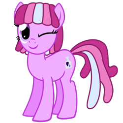 Size: 1200x1200 | Tagged: safe, artist:princessasparagus92, artist:the smiling pony, imported from derpibooru, oc, oc only, oc:berry soda, earth pony, pony, derpibooru community collaboration, .svg available, 2023 community collab, earth pony oc, female, full body, hooves, mare, one eye closed, show accurate, simple background, smiling, solo, standing, svg, tail, transparent background, vector, wink