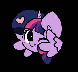 Size: 1398x1288 | Tagged: safe, alternate version, artist:kittyrosie, imported from derpibooru, twilight sparkle, alicorn, pony, black background, female, floating heart, heart, looking at you, mare, one eye closed, simple background, smiling, smiling at you, solo, twilight sparkle (alicorn), wink, winking at you