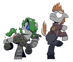 Size: 2600x2200 | Tagged: safe, artist:php104, imported from derpibooru, oc, oc only, oc:radan, oc:twisted gears, earth pony, pony, fallout equestria, clothes, commission, earth pony oc, eyepatch, grin, landmine, simple background, smiling, standing up, this will end in death, this will end in explosions, transparent background