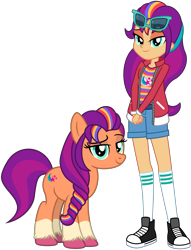Size: 7521x9844 | Tagged: safe, artist:emeraldblast63, imported from derpibooru, sunny starscout, earth pony, human, pony, equestria girls, clothes, coat markings, confident, converse, equestria girls (g5), equestria girls-ified, eyebrows, female, g4, g5, g5 to equestria girls, g5 to g4, generation leap, human ponidox, jacket, looking at you, mare, raised eyebrow, self paradox, self ponidox, shoes, simple background, smiling, socks, socks (coat markings), sunglasses, sunglasses on head, transparent background, unshorn fetlocks