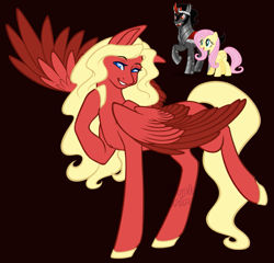 Size: 985x944 | Tagged: safe, artist:purplegrim40, imported from derpibooru, fluttershy, king sombra, oc, pegasus, pony, black background, colored wings, female, mare, offspring, parent:fluttershy, parent:king sombra, parents:sombrashy, pegasus oc, raised hoof, simple background, two toned wings, wings