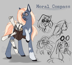 Size: 1024x931 | Tagged: safe, artist:purplegrim40, imported from derpibooru, oc, oc only, earth pony, bag, bust, earth pony oc, female, glasses, goggles, mare, nervous, raised hoof, saddle bag, scroll, shocked, sketch, smiling