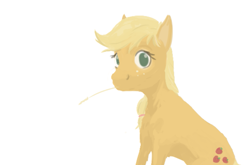 Size: 959x632 | Tagged: safe, artist:pinkchalk, applejack, earth pony, pony, female, freckles, looking at you, missing accessory, simple background, sitting, solo, straw, straw in mouth, white background