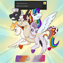 Size: 2048x2048 | Tagged: safe, artist:kazzmcsass, imported from derpibooru, oc, oc only, oc:cirrus virga, oc:fleet folly, oc:nimbus thunder, oc:rainbow pileus, oc:sunset stratus, hydra, hydra pony, pegasus, conjoined, fusion, multiple heads, reversalmushroom, we have become one