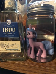 Size: 3024x4032 | Tagged: artist needed, safe, imported from derpibooru, izzy moonbow, pony, unicorn, alcohol, drink, experiment, female, figure, food, funny, g5, here we go again, horn, insanity, irl, jar, lewd container meme, mare, meme, my little pony: a new generation, photo, pony in a bottle, tail, tequila, toy, unicorn horn, what were you thinking, wtf