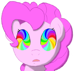 Size: 732x710 | Tagged: safe, artist:scootaloormayfly, imported from derpibooru, pinkie pie, earth pony, pony, d:, looking at you, open mouth, shrunken pupils, simple background, solo, swirly eyes, transparent background