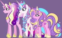 Size: 1980x1200 | Tagged: safe, artist:chelseawest, imported from derpibooru, princess cadance, princess flurry heart, princess skyla, pony, adult, female, mother and child, mother and daughter, older, older flurry heart, petalverse, redesign, siblings, sisters