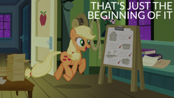 Size: 1920x1080 | Tagged: safe, edit, edited screencap, editor:quoterific, imported from derpibooru, screencap, applejack, earth pony, pony, apple family reunion, book, camera, checklist, easel, female, finish line, flag, freckles, hatless, house, mare, missing accessory, open mouth, open smile, paper, smiling, solo, trotting