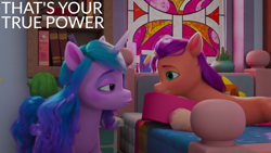 Size: 1289x725 | Tagged: safe, edit, edited screencap, editor:quoterific, imported from derpibooru, screencap, izzy moonbow, sunny starscout, earth pony, pony, unicorn, spoiler:my little pony: make your mark, spoiler:my little pony: make your mark chapter 2, spoiler:myms01e04, ali-conned, duo, duo female, female, g5, mare, my little pony: make your mark, my little pony: make your mark chapter 2