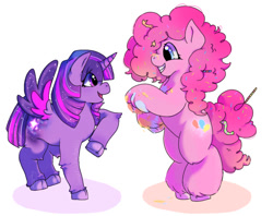 Size: 640x508 | Tagged: safe, artist:littledemo0n, imported from derpibooru, pinkie pie, twilight sparkle, alicorn, cute, diapinkes, duo, duo female, female, glowing cutie mark, horn, looking at each other, looking at someone, shadow, twiabetes, twilight sparkle (alicorn)