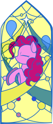 Size: 2512x5849 | Tagged: safe, artist:c.a.m.e.l.l.i.a, imported from derpibooru, pinkie pie, earth pony, pony, solo, stained glass, stained glass window, window