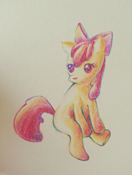 Size: 480x639 | Tagged: safe, artist:hum8615, imported from derpibooru, apple bloom, earth pony, pony, female, filly, foal, simple background, solo, traditional art, white background