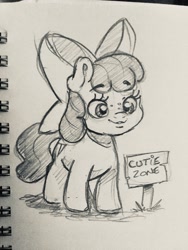 Size: 1536x2048 | Tagged: safe, artist:dilarus, imported from ponybooru, apple bloom, earth pony, pony, female, filly, foal, freckles, sign, solo, text, traditional art