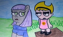 Size: 2159x1276 | Tagged: safe, artist:dex stewart, imported from derpibooru, maud pie, earth pony, human, pony, mandy, the grim adventures of billy and mandy, traditional art