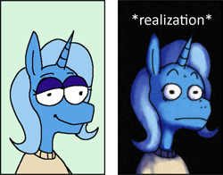 Size: 921x723 | Tagged: safe, artist:punkittdev, edit, imported from derpibooru, trixie, pony, unicorn, clothes, cropped, female, mare, reaction image, realization, solo, sudden realization, sweater