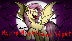 Size: 1280x720 | Tagged: safe, artist:mlptmntdisneykauane, imported from derpibooru, fluttershy, bat pony, pegasus, pony, 2022, bat ponified, flutterbat, nightmare night, old art, race swap, solo