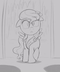 Size: 1807x2160 | Tagged: safe, artist:dtcx97, imported from derpibooru, oc, oc only, pegasus, pony, grayscale, monochrome, pegasus oc, scared, solo