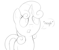 Size: 1045x886 | Tagged: safe, artist:dtcx97, imported from derpibooru, sweetie belle, pony, unicorn, descriptive noise, female, filly, foal, horse noises, open mouth, simple background, solo, white background