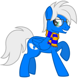 Size: 1200x1200 | Tagged: safe, artist:the smiling pony, imported from derpibooru, oc, oc only, oc:silver seraph, pegasus, pony, derpibooru community collaboration, .svg available, 2023 community collab, clothes, glasses, looking at you, pegasus oc, scarf, simple background, smiling, solo, striped scarf, svg, transparent background, vector