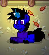 Size: 172x192 | Tagged: safe, imported from derpibooru, oc, oc only, oc:shadon, pony, unicorn, pony town, clothes, glowing, glowing horn, horn, leaves, lying down, prone, solo, unicorn oc