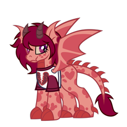 Size: 2045x2045 | Tagged: safe, artist:mxmx fw, imported from derpibooru, oc, oc only, oc:flare blaze, dracony, dragon, hybrid, pony, claws, clothes, dracony oc, female, horns, hybrid oc, looking at you, ponysona, shirt, simple background, solo, transparent background, wings