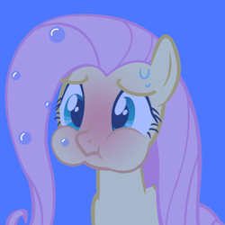 Size: 1280x1280 | Tagged: safe, alternate version, imported from derpibooru, fluttershy, pegasus, stare master, bubble, female, holding breath, puffy cheeks, red face, solo, sweat, underwater, water