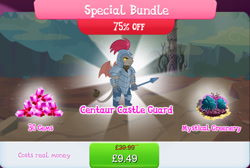 Size: 1270x853 | Tagged: safe, idw, imported from derpibooru, gargoyle, armor, bundle, bush, costs real money, english, flower, gameloft, gargoyle guard, gem, guard, helmet, idw showified, magic, male, mobile game, my little pony: magic princess, numbers, official, sale, solo, solo focus, spear, spider web, tail, text, unnamed character, unnamed gargoyle, weapon, wings